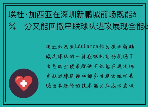 埃杜·加西亚在深圳新鹏城前场既能得分又能回撤串联球队进攻展现全能表现